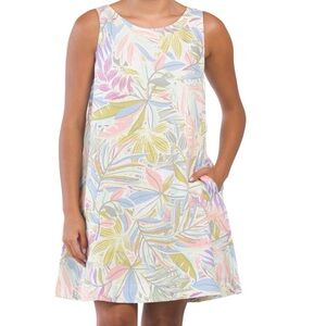 C&C California 100% Linen Floral Tropical Trapeze Dress Pockets Easter Spring XS